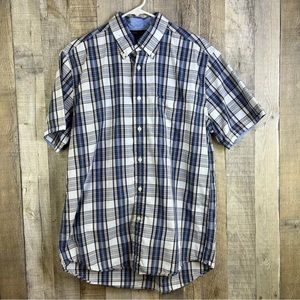 Tommy Hilfiger Size Medium Button Front Plaid Short Sleeve 1 Pocket Shirt